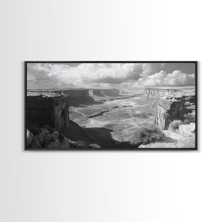 Desert Canyon Vista, Monument Valley View, Rugged Landscape Photography, Framed Canvas Print, Western Living Room Wall Art