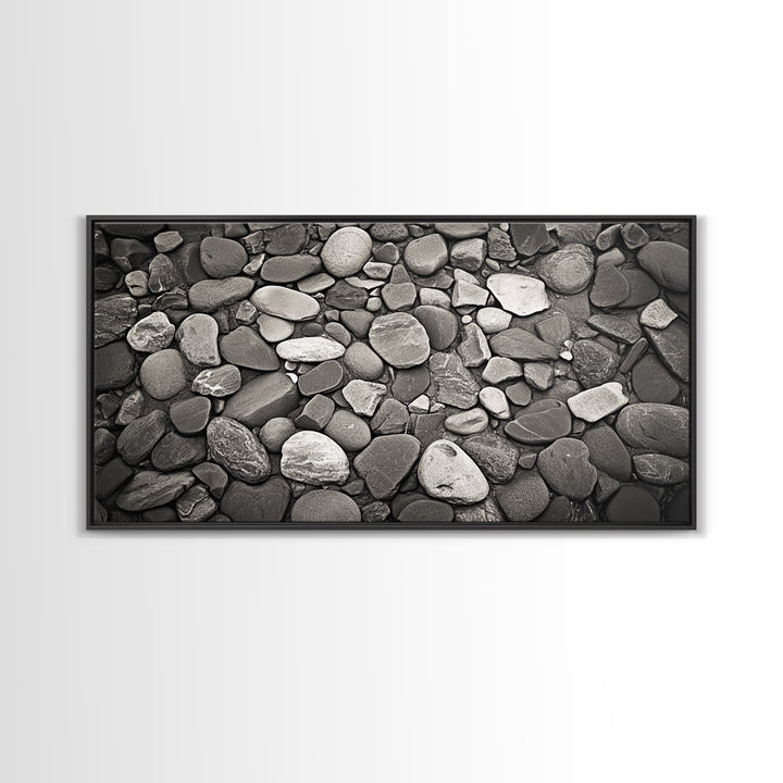 River Stones, Zen Rock Pattern, Natural Earth Tones, Minimal Decor, Framed Canvas Print, Modern Bathroom Spa Wall Art, Living Room Wall Art