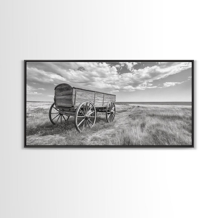 Prairie Wagon, Western Landscape, Old West Photography, Framed Canvas Print, Farmhouse Entryway or Rustic Fall Living Room Art