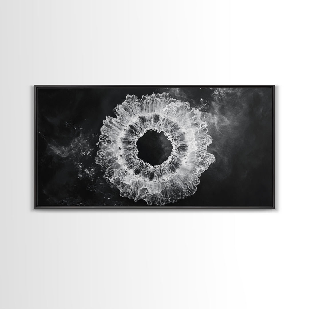 Abstract Smoke Art, Modern Monochrome, Ink Explosion, Minimalist Wall Decor, Framed Canvas Print, Living Room Wall Art, Moody Aesthetic