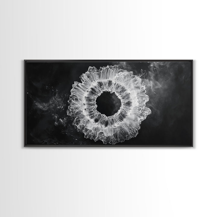 Abstract Smoke Art, Modern Monochrome, Ink Explosion, Minimalist Wall Decor, Framed Canvas Print, Living Room Wall Art, Moody Aesthetic