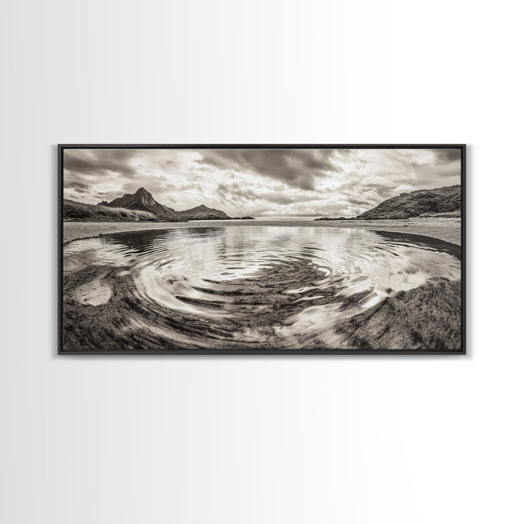 Rippled Water, Mountain View, Serene Beach, Nature Landscape, Canvas Print, minimalist art, spa decor, Scandinavian wall accent