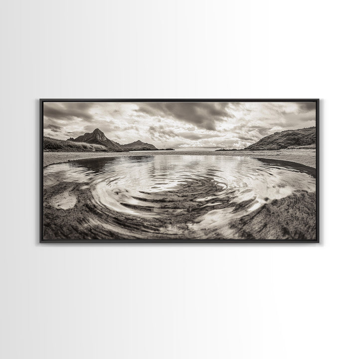 Rippled Water, Mountain View, Serene Beach, Nature Landscape, Canvas Print, minimalist art, spa decor, Scandinavian wall accent