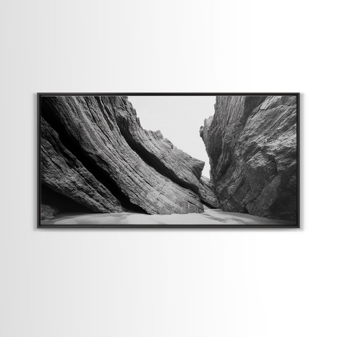 Canyon Rocks, Desert Wall, Natural Texture, Modern Rustic Decor, Framed Canvas Print, Bathroom Wall Art, Monochrome Earth Tones