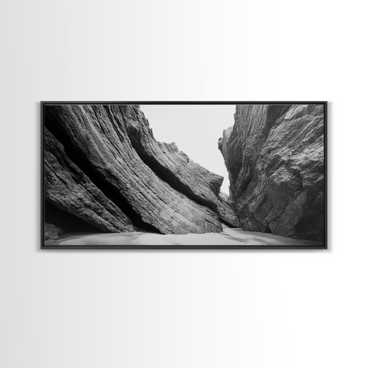 Canyon Rocks, Desert Wall, Natural Texture, Modern Rustic Decor, Framed Canvas Print, Bathroom Wall Art, Monochrome Earth Tones
