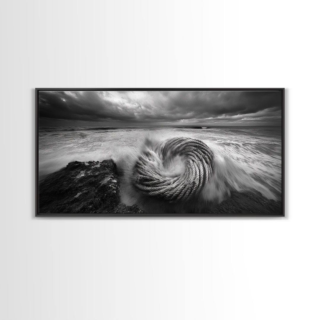 Ocean Rope Coil, Stormy Sea Art, Nautical Wall Decor, Coastal Photography, Canvas Print, Moody Ocean Art, Bathroom Wall Art, Nautical Home Decor