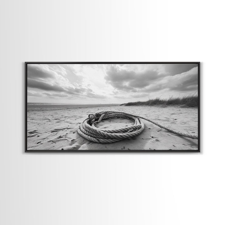 Beach Rope Still, Sand Dune Landscape, Seaside Art, Coastal Minimalist, Canvas Print, Neutral Wall Art, Living Room Coastal Decor, Nautical Style