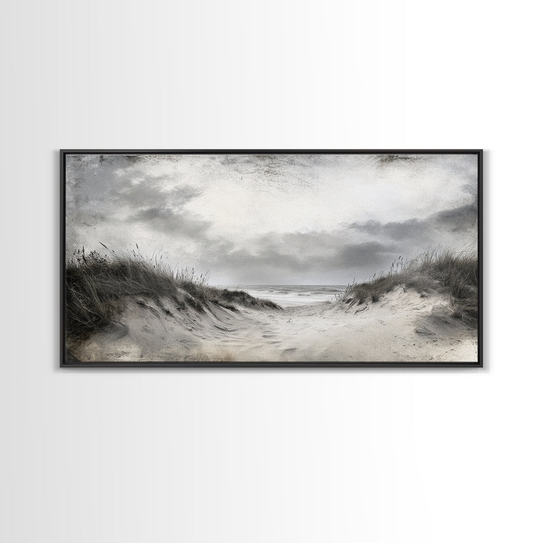 Coastal Dunes Path, Windy Beach Scene, Ocean Wall Art, Nature Landscape, Framed Canvas Print, Rustic Decor, Entryway Wall Art