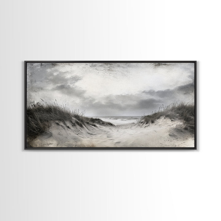 Coastal Dunes Path, Windy Beach Scene, Ocean Wall Art, Nature Landscape, Framed Canvas Print, Rustic Decor, Entryway Wall Art