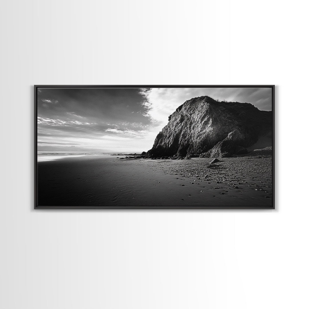 Coastal Rock Cliff, Dramatic Shore Scene, Sunset Beach Landscape, Nature Power Mood, Canvas Print, Office Wall Art, Modern Rustic Decor