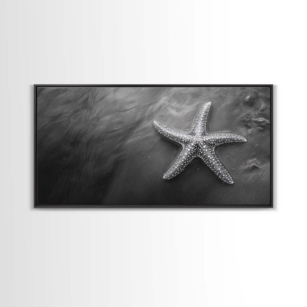 Ocean Starfish, Seashore Calm, Coastal Nature Print, Beach Zen Decor, Framed Canvas Print, Minimalist Bathroom Art, Ocean Wall Piece