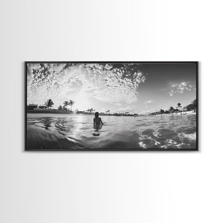 Beach Day, Ocean Kids, Sunny Horizon, Coastal Life, Framed Canvas Print, summer nursery wall art, cheerful beach print, family beach art