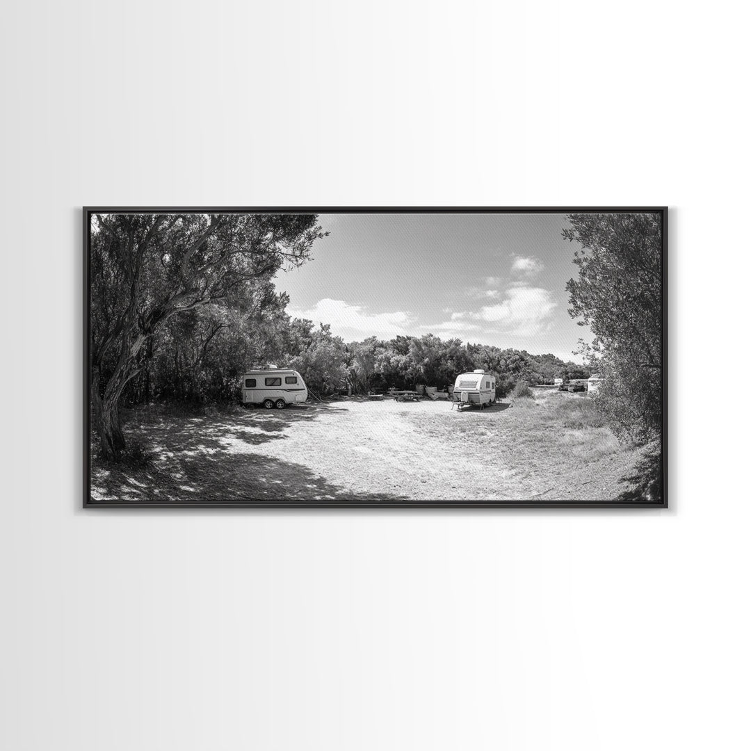 Camper Vans, Nature Escape, Forest Glamping, Sunny Grove, Canvas Print, Rustic Wall Art, Adventure Lover Gift, Living Room Decor