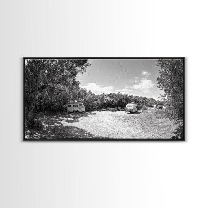 Camper Vans, Nature Escape, Forest Glamping, Sunny Grove, Canvas Print, Rustic Wall Art, Adventure Lover Gift, Living Room Decor