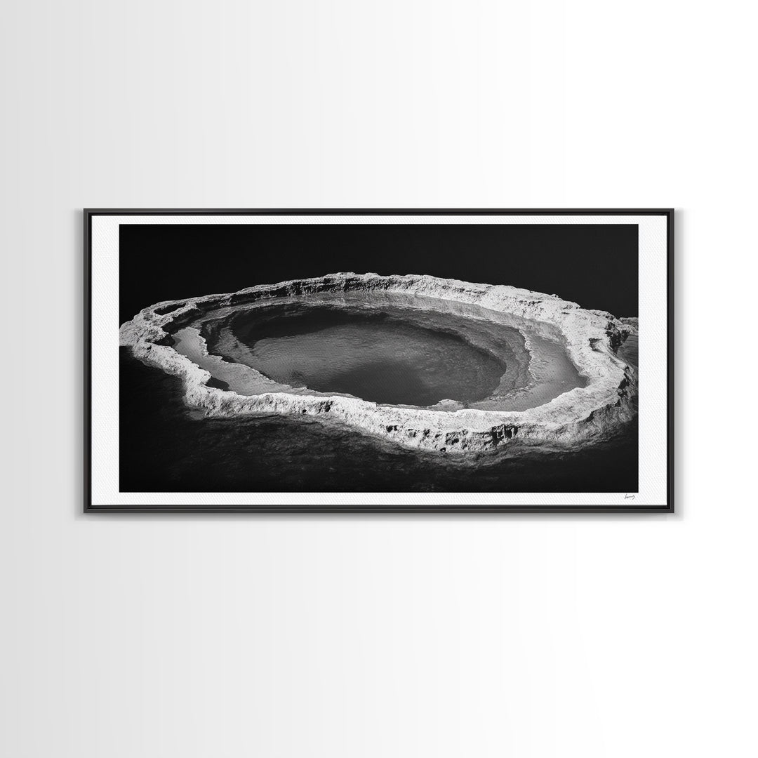 Natural Mineral Pool, Geothermal Abstract, Monochrome Texture, Framed Canvas Print, Minimalist Wall Art, Bathroom or Spa Decor