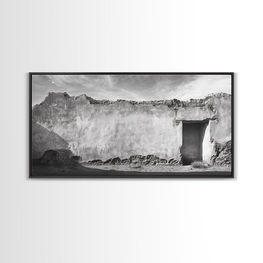 Adobe Wall, Desert Door, Rustic Texture, Framed Canvas Print, Southwest Wall Art, Neutral Earth Tones, Boho Western Living Room Decor