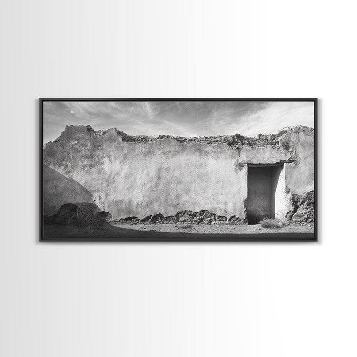 Adobe Wall, Desert Door, Rustic Texture, Framed Canvas Print, Southwest Wall Art, Neutral Earth Tones, Boho Western Living Room Decor