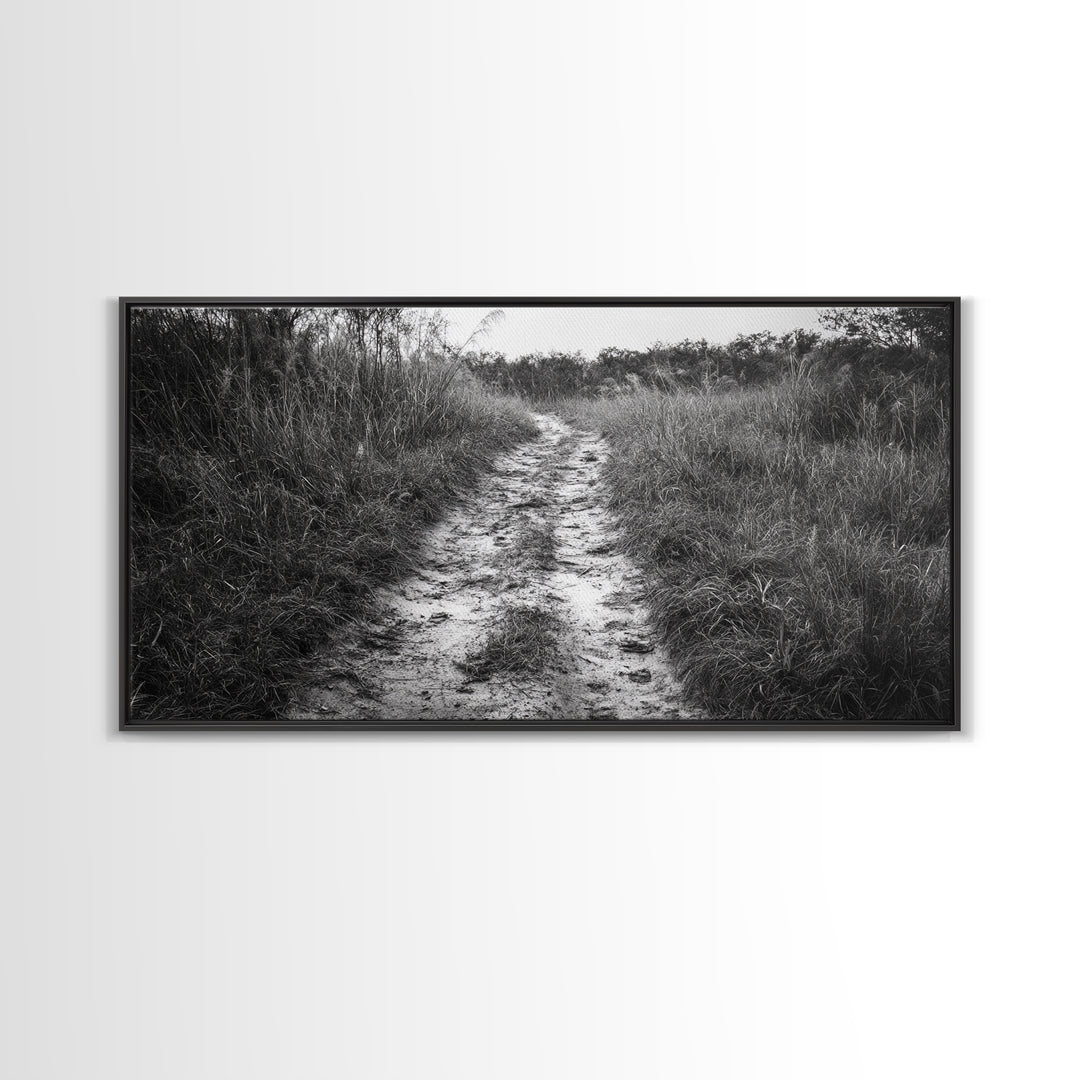 Dirt Path Trail, Minimal Nature Photography, Countryside Landscape, Rustic Fall Vibe Wall Art, Neutral Home Decor, Framed Canvas Print