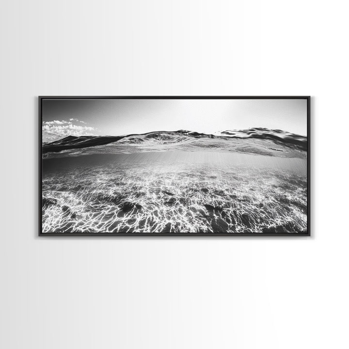 Ocean Surface, Sunlit Water, Sea Ripple, Underwater Light, Canvas Print, Modern Beach Art, Bathroom Wall Decor, Coastal Vibes