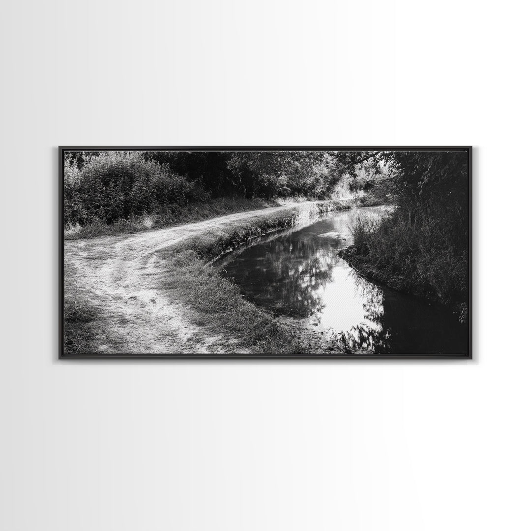 River Bend Trail, Peaceful Water Path, Tranquil Forest Landscape, Nature-Inspired Rustic Decor, Autumn Wall Art, Canvas Print