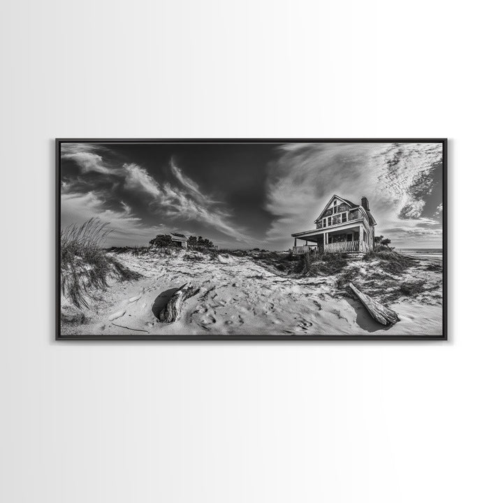 Abandoned House, Beach Shack, Coastal Ruins, Windy Sky, Canvas Print, Rustic Wall Art, Fall Home Decor, Dramatic Seaside Scene