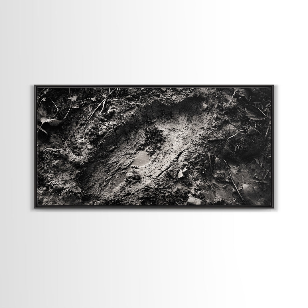 Animal Track Print, Nature Scene, Forest Ground, Autumn Photography, Framed Canvas Print, Rustic Cabin Wall Art, Earth Tone Decor