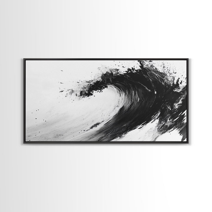 Abstract Wave, Black White, Modern Ink, Ocean Motion, Canvas Print, Minimalist Art, Office Wall Decor, Contemporary Coastal Style