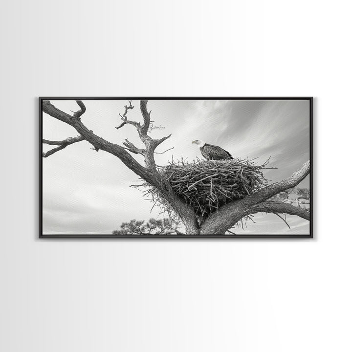 Bald Eagle Nest, Wildlife Nature Art, Rustic Cabin Decor, Framed Canvas Print, Patriotic Office Wall Art, Woodland Photography