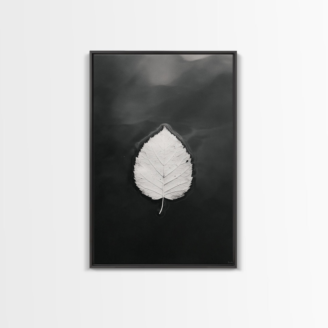 Floating Leaf, Still Water, Nature Simplicity, Autumn Calm, Canvas Print, Minimalist Wall Art, Bathroom Decor, Scandinavian Fall Style