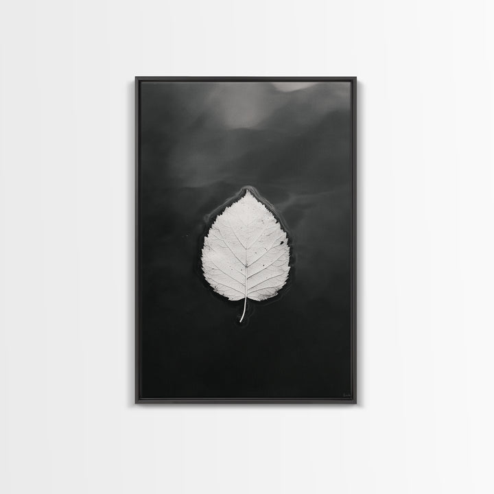 Floating Leaf, Still Water, Nature Simplicity, Autumn Calm, Canvas Print, Minimalist Wall Art, Bathroom Decor, Scandinavian Fall Style
