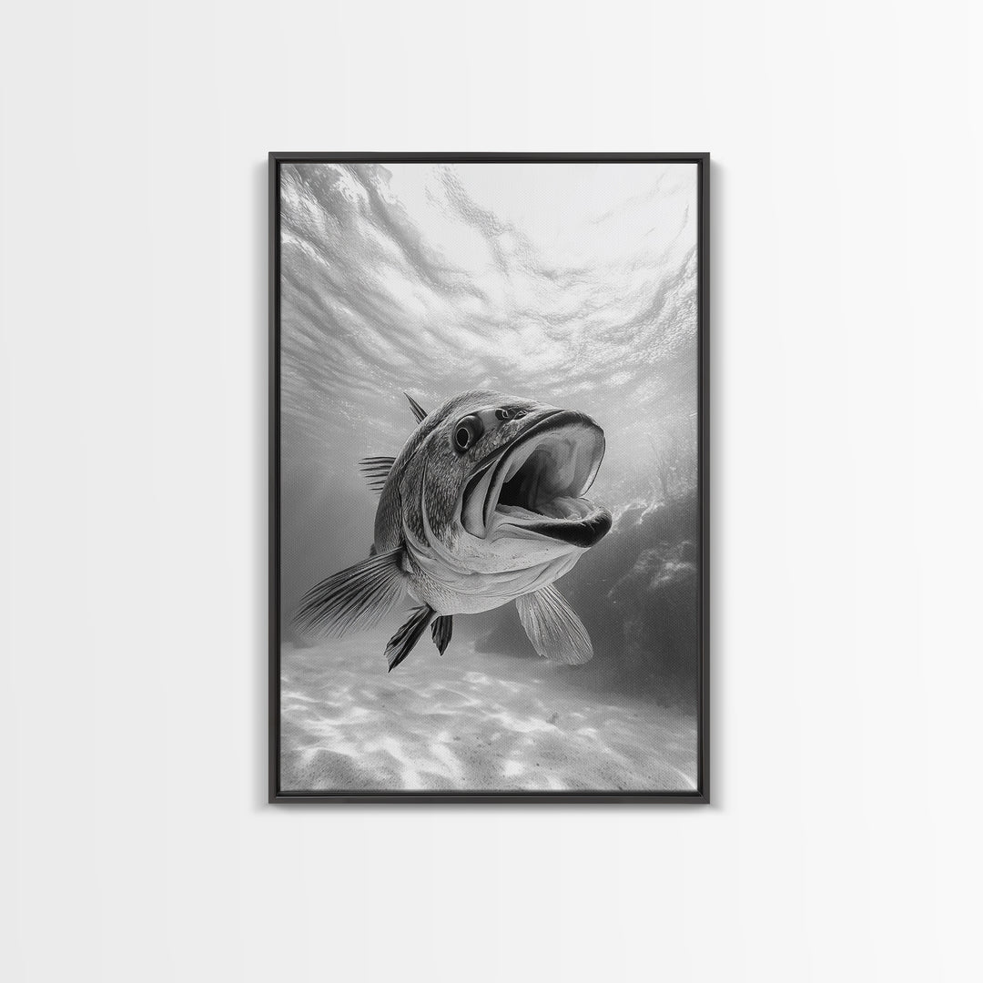 Underwater Fish, Ocean Predator, Aquatic Wildlife, Canvas Print, Bathroom Wall Art, Coastal Nautical Decor, Marine Photography