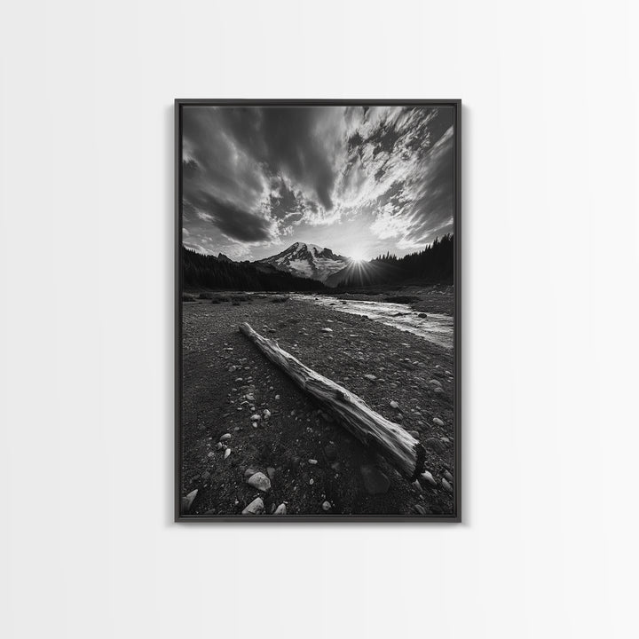 Mountain Sunrise Drift, Alpine Peak Glow, Majestic Morning View, Framed Canvas Print, Entryway Wall Art, Moody Nature Decor, Cabin Style