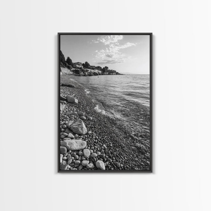Pebble Beach, Tranquil Coastline, Coastal Stones, Sunrise Shore, Canvas Print, Bathroom Wall Art, Ocean Photography, Beach House Decor