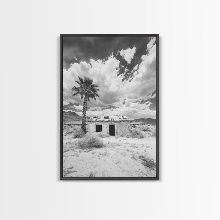 Palm Tree, Desert Shack, Abandoned Beauty, Western Minimalism, Canvas Print, Living Room Wall Art, Rustic Modern Style, Boho Wall Decor