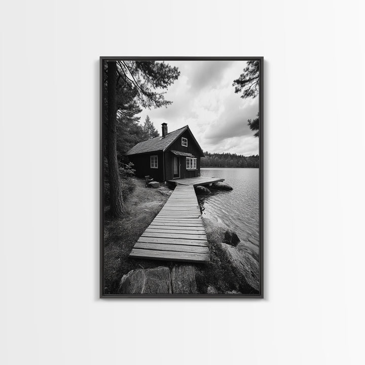 Lake Cabin Path, Nordic Forest Retreat, Nature Escape, Canvas Print, Cozy Wall Art, Scandinavian Decor, Fall Rustic Living Room Art