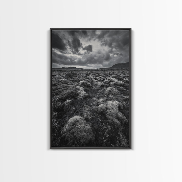 Moss Covered Lava, Iceland Landscape, Moody Nature Scene, Framed Canvas Print, Fall Rustic Decor, Earth Tone Wall Art