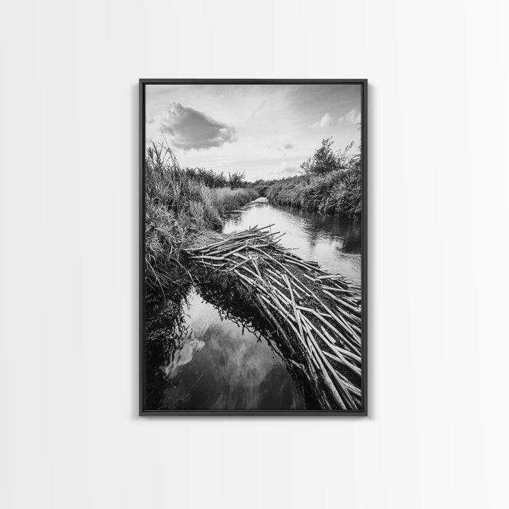 Nature Escape, Stream View, Rustic Landscape, Autumn Calm, Framed Canvas Print, Nature art, Rustic Wall Decor, Cabin Art, Office Artwork