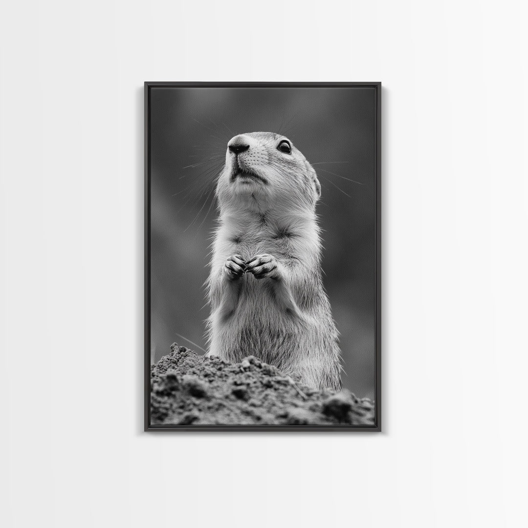 Prairie Dog, Wildlife Watch, Nature Moment, Framed Canvas Print, Whimsical Animal Wall Art, Nursery Decor, Cute Forest Creature