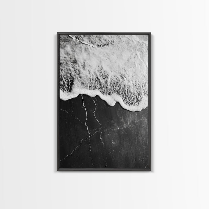 Wave Edge, Cracked Earth, Tide Meets Stone, Nature Contrast, Canvas Print, Abstract Ocean Art, Minimalist Wall Decor, Bathroom Artwork