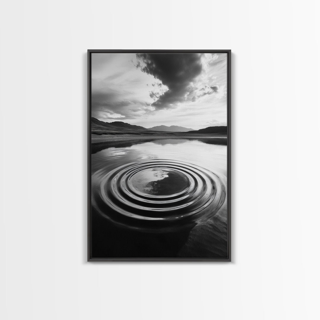 Ripple Effect, Calm Water, Meditative Landscape, Serene Mountains, Framed Canvas Print, Minimalist Wall Art, Bedroom or Spa Vibes