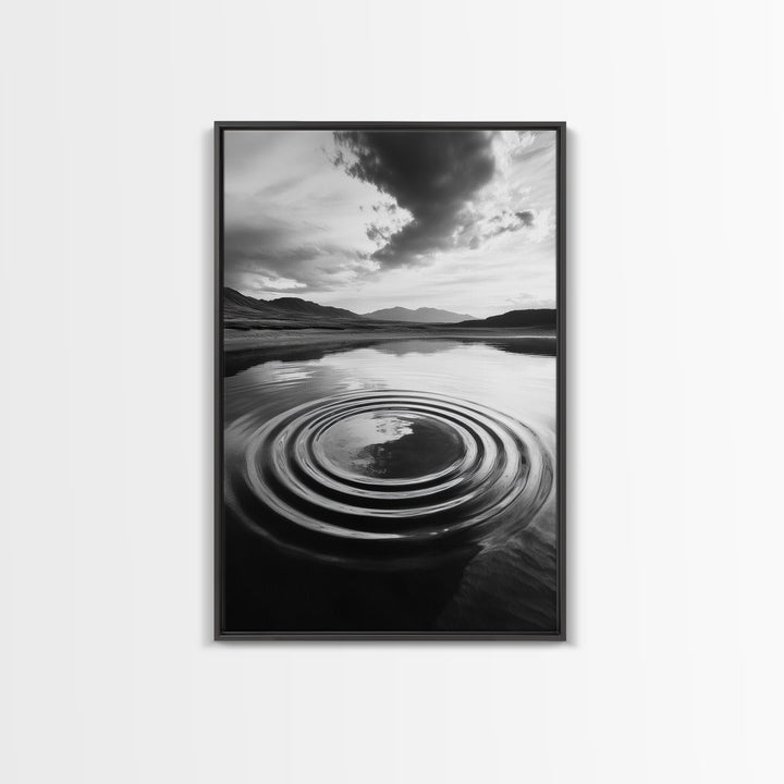 Ripple Effect, Calm Water, Meditative Landscape, Serene Mountains, Framed Canvas Print, Minimalist Wall Art, Bedroom or Spa Vibes