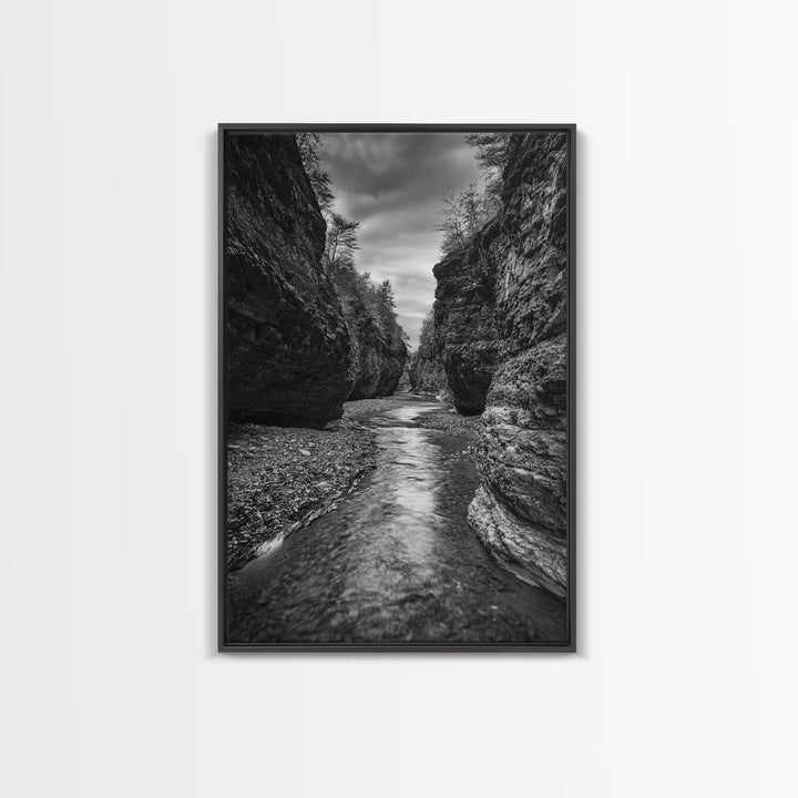 Canyon River, Rugged Path, Rock Walls, Adventure Nature, Framed Canvas Print, Cabin Wall Art, Explorer Decor, Wilderness Vibe