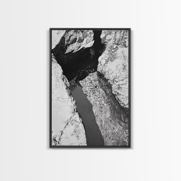Rock Crevice, Light Ripples, Natural Texture, Abstract Nature, Framed Canvas Print, Kitchen Wall Art, Earth Tone Style, Modern Rustic
