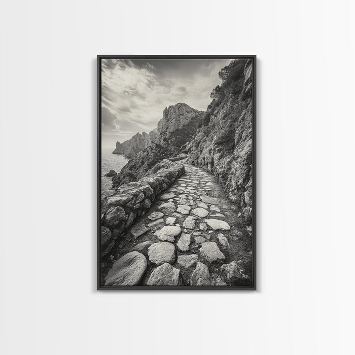 Cliff Path, Coastal Trail, Rugged Rock, Hiking Vibe, Framed Canvas Print, Hallway Wall Art, Nature Photography, Adventure Decor