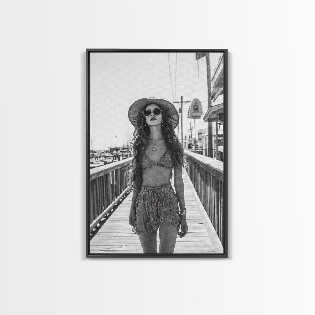Pier Walk, Summer Fashion, Coastal Vibes, Chic Girl, Canvas Print, Fashion Wall Art, Modern Decor, Teen Room Artwork, Stylish Aesthetic