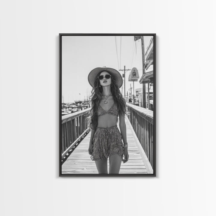 Pier Walk, Summer Fashion, Coastal Vibes, Chic Girl, Canvas Print, Fashion Wall Art, Modern Decor, Teen Room Artwork, Stylish Aesthetic