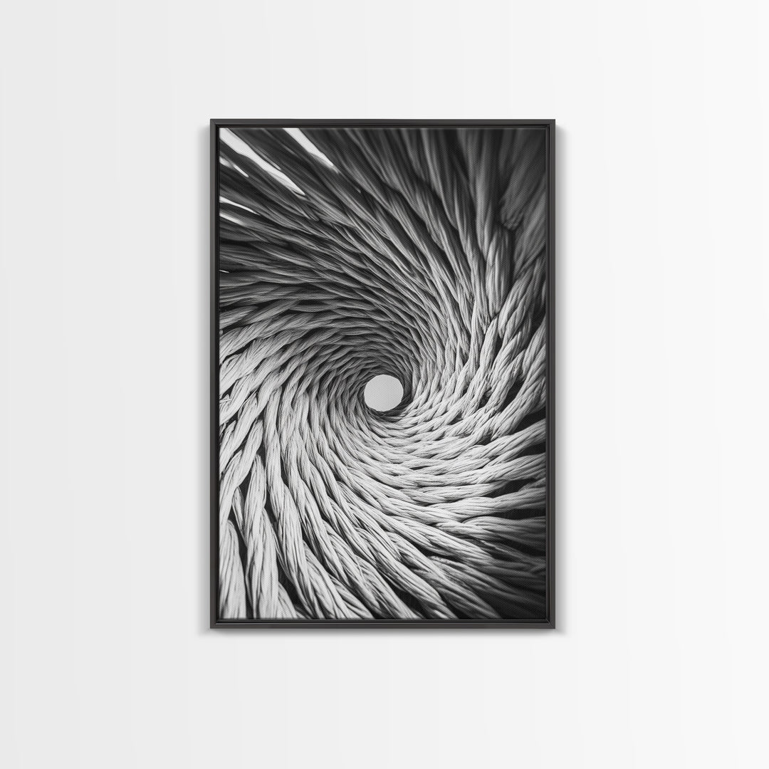 Twisted Rope Spiral, Abstract Fiber Art, Monochrome Texture, Modern Canvas Print, Minimalist Office or Contemporary Wall Decor