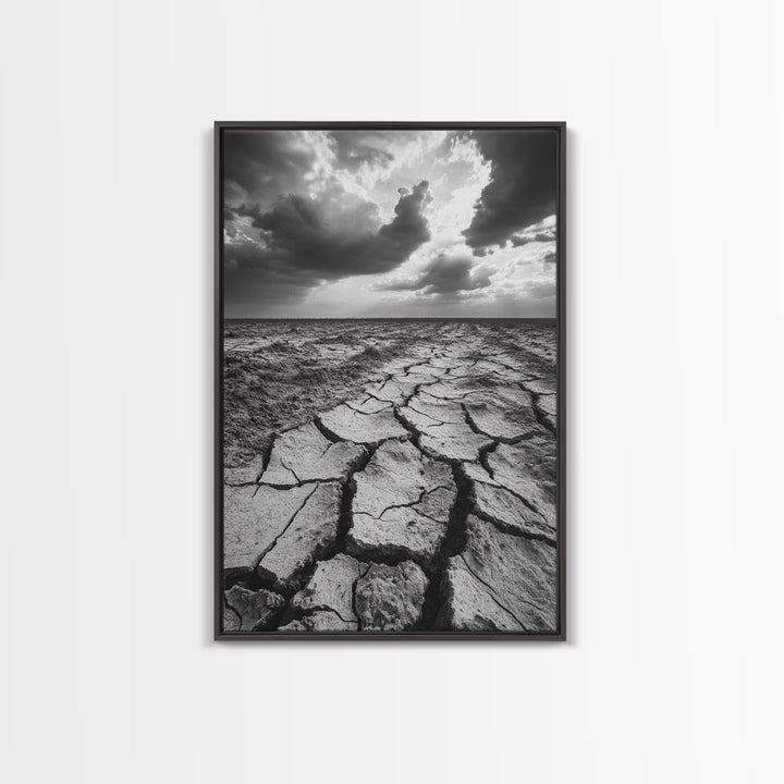 Cracked Earth, Drought Desert, Apocalyptic Sky, Dry Landscape, Canvas Print, minimalist wall decor, modern earth tones, office statement piece