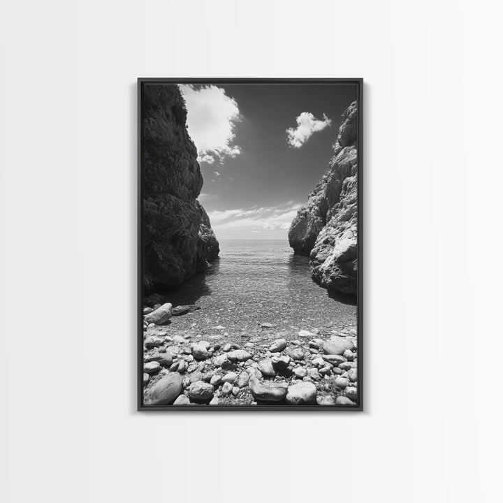 Rocky Cove, Serene Sea, Coastal Escape, Crystal Water, Canvas Print, bathroom ocean art, coastal minimalist decor, tranquil seascape gift
