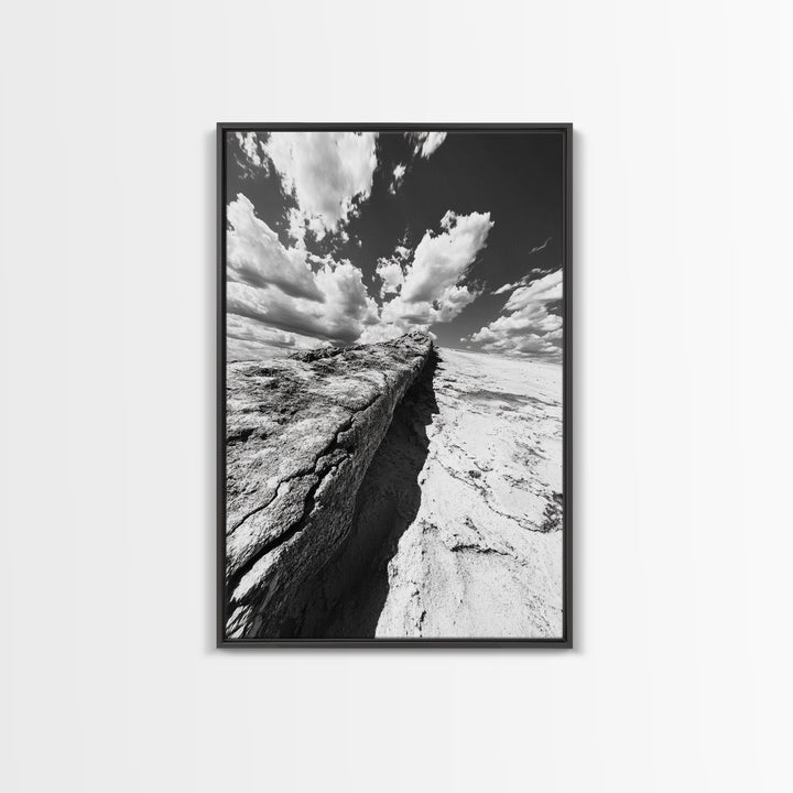 Desert Crack, Dramatic Sky, Harsh Terrain, Framed Canvas Print, Abstract Nature Photography, Rustic Office or Study Wall Art